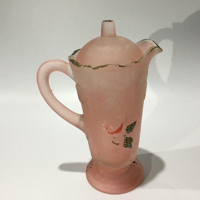 Vintage Australian crown crystal Owl Feather pink depression glass jug Etherden