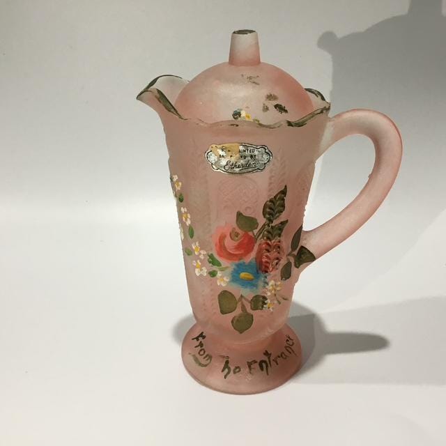 Vintage Australian crown crystal Owl Feather pink depression glass jug Etherden