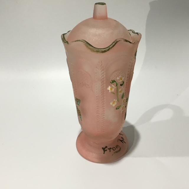 Vintage Australian crown crystal Owl Feather pink depression glass jug Etherden
