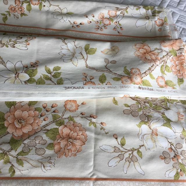 Rare Vintage Sheridan Floral Fabric, English Screen-Printed Cotton, 2m, Retro Home Décor