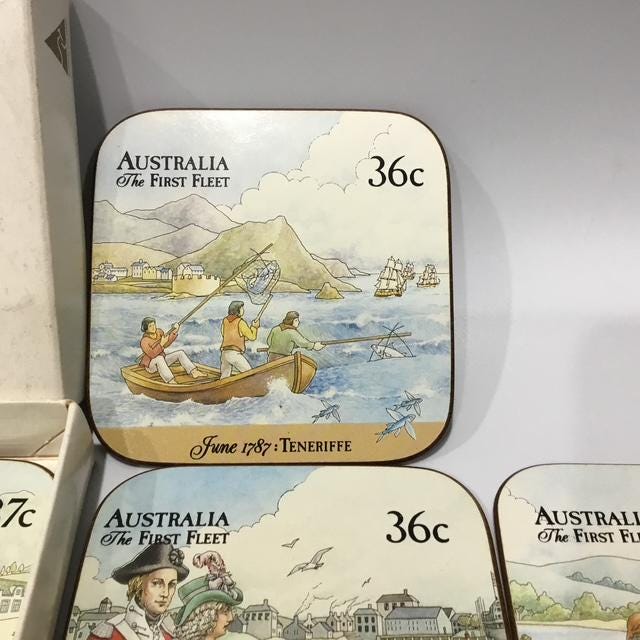 Australian Expo 88 Official Post Coasters, Set of 6, Vintage Australia Post Cork Coaster Collection