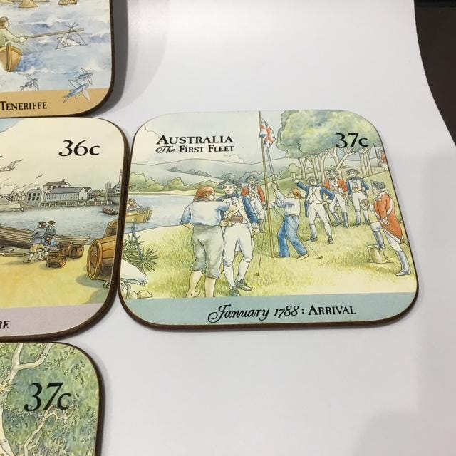Australian Expo 88 Official Post Coasters, Set of 6, Vintage Australia Post Cork Coaster Collection