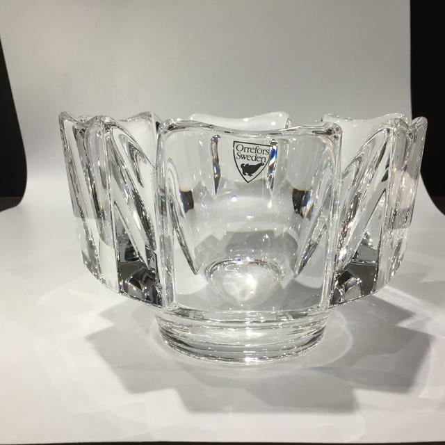 Vintage Orrefors Sweden Art Glass, Designer Initials of Lars, Original Sticker, Scandinavian Crystal, 14cm by 10cm