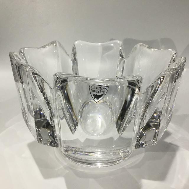 Vintage Orrefors Sweden Art Glass, Designer Initials of Lars, Original Sticker, Scandinavian Crystal, 14cm by 10cm