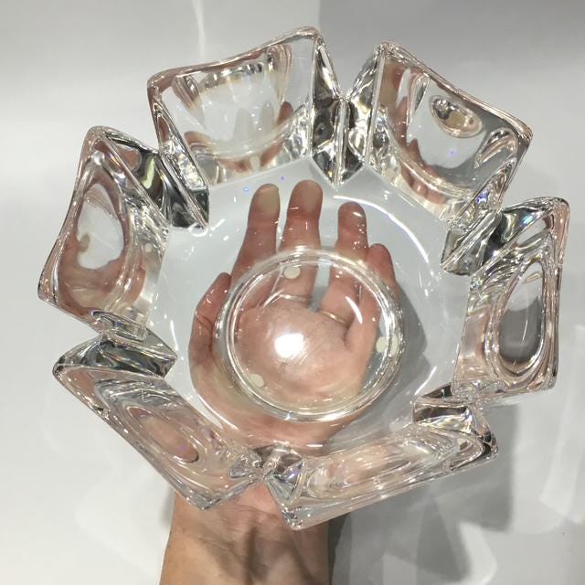 Vintage Orrefors Sweden Art Glass, Designer Initials of Lars, Original Sticker, Scandinavian Crystal, 14cm by 10cm