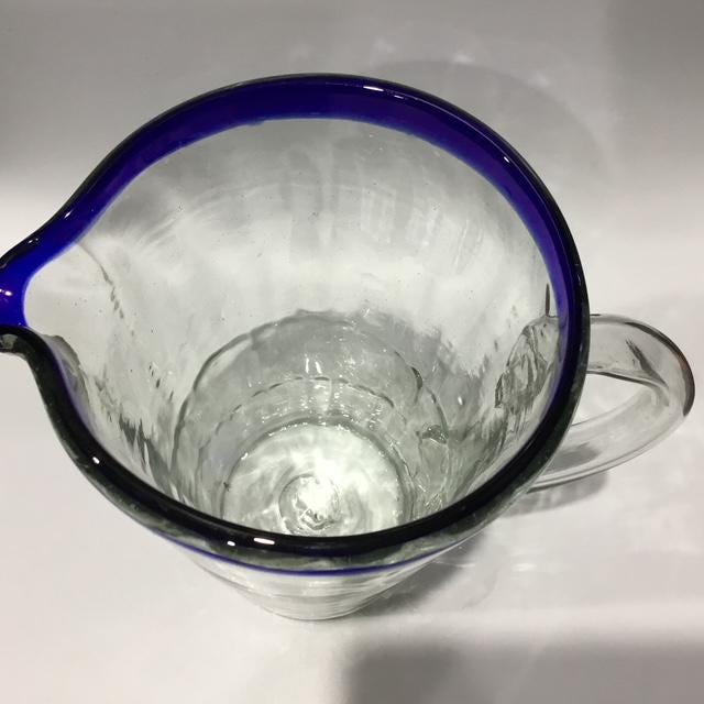 Vintage Mexican glass jug, hand-blown style with ripples, mid-century, unmarked 1.75ltrs