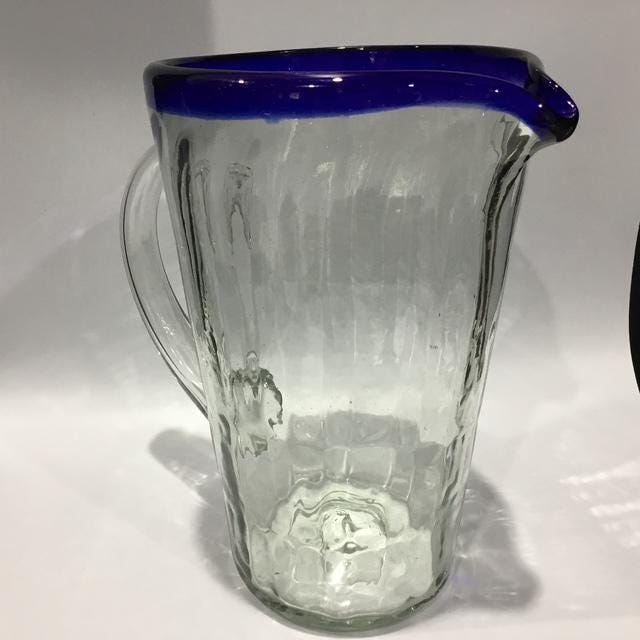 Vintage Mexican glass jug, hand-blown style with ripples, mid-century, unmarked 1.75ltrs