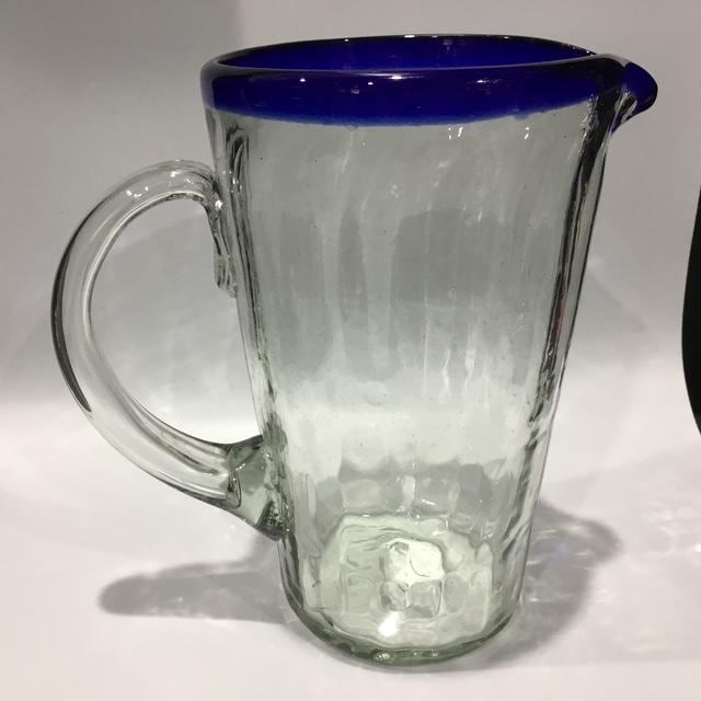 Vintage Mexican glass jug, hand-blown style with ripples, mid-century, unmarked 1.75ltrs