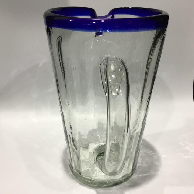 Vintage Mexican glass jug, hand-blown style with ripples, mid-century, unmarked 1.75ltrs