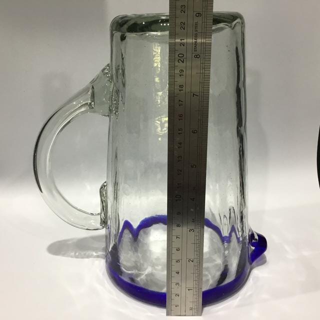 Vintage Mexican glass jug, hand-blown style with ripples, mid-century, unmarked 1.75ltrs