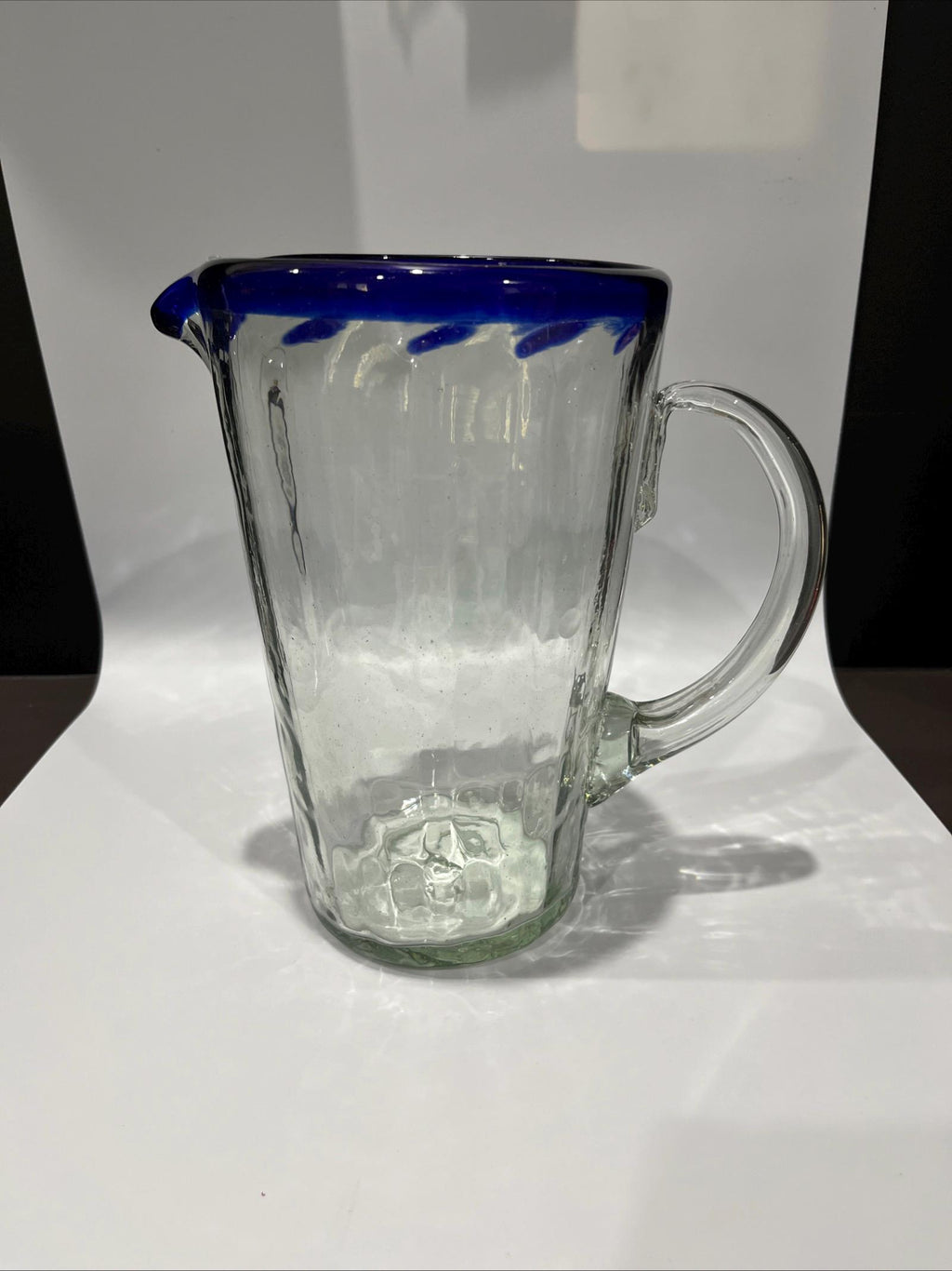 Vintage Mexican glass jug, hand-blown style with ripples, mid-century, unmarked 1.75ltrs