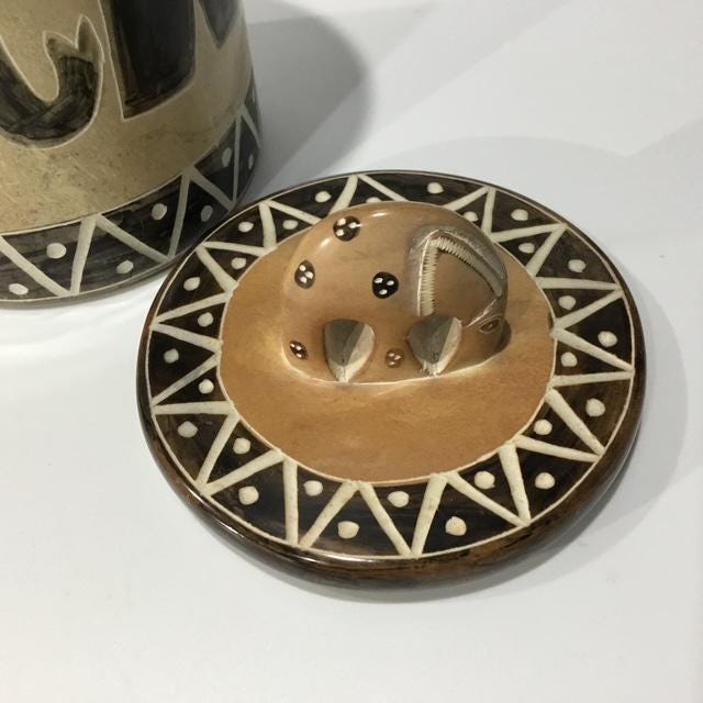 Hand Carved Kenyan Kisii Soapstone Elephant Canister, African Decorative Stone Container, 1990s Global Home Decor 20cm tall