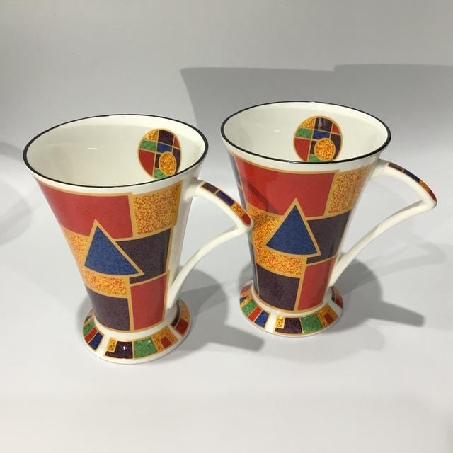 Vintage Mid Century Bone China Coffee Cups, Bauhaus Style Staffordshire set of 2, Made in England