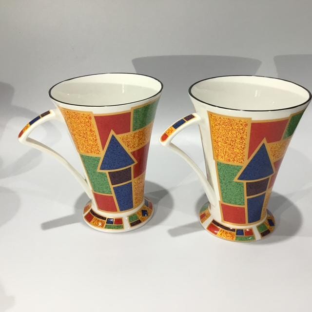 Vintage Mid Century Bone China Coffee Cups, Bauhaus Style Staffordshire set of 2, Made in England