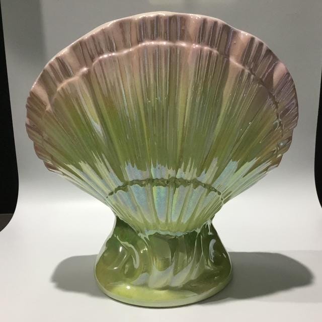 Lustreware Australian pottery shell fan, scallop shape, pattern 811, 21cm high