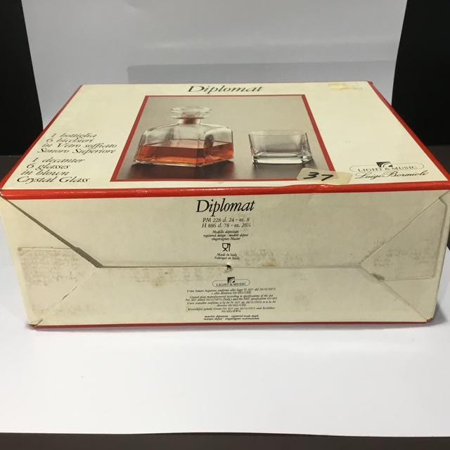 Luigi Bormioli Decanter Set, Italian Crystal, Unused with Box & Stickers, 1980s Vintage Glassware