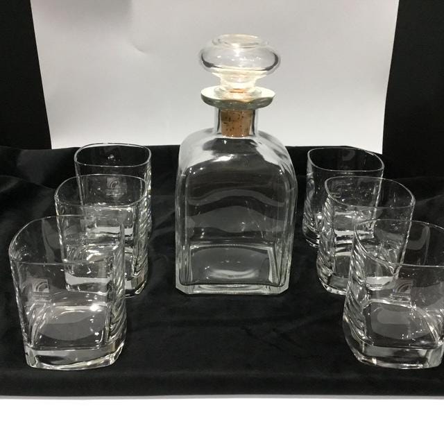 Luigi Bormioli Decanter Set, Italian Crystal, Unused with Box & Stickers, 1980s Vintage Glassware