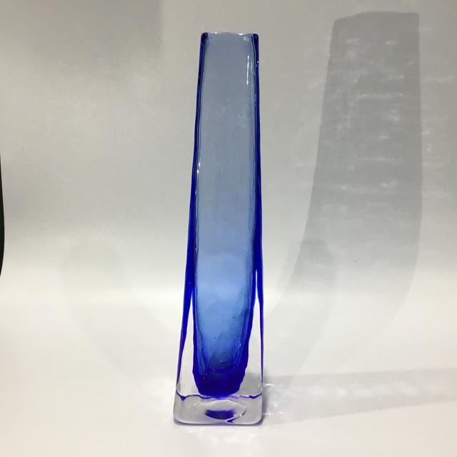 Cobalt Blue Hand-Blown Glass Vase, Mid-Century Studio Art Glass, with ripples
