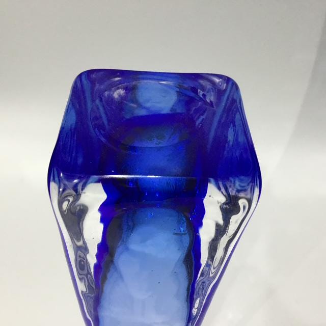 Cobalt Blue Hand-Blown Glass Vase, Mid-Century Studio Art Glass, with ripples