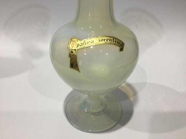 Vintage Italian Opalina Fiorentina Glass Vase, Mid Century Opalescent