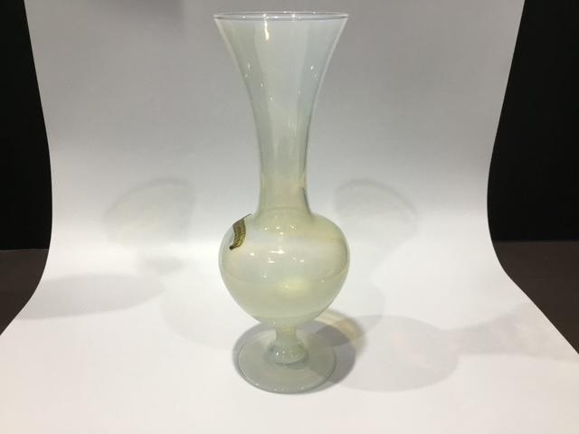 Vintage Italian Opalina Fiorentina Glass Vase, Mid Century Opalescent