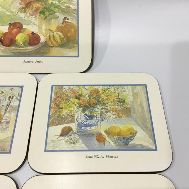 Vintage Jason Coasters, Set of 5, 1970s New Zealand Still Life Breweriana, No Box