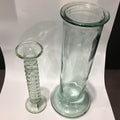 Vintage Recycled Glass Vases mixed Set of 2, one 34cm Tall Green Cylinder including one La Mediterranea Spanish Handmade vases