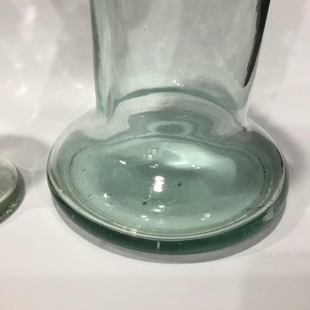 Vintage Recycled Glass Vases mixed Set of 2, one 34cm Tall Green Cylinder including one La Mediterranea Spanish Handmade vases