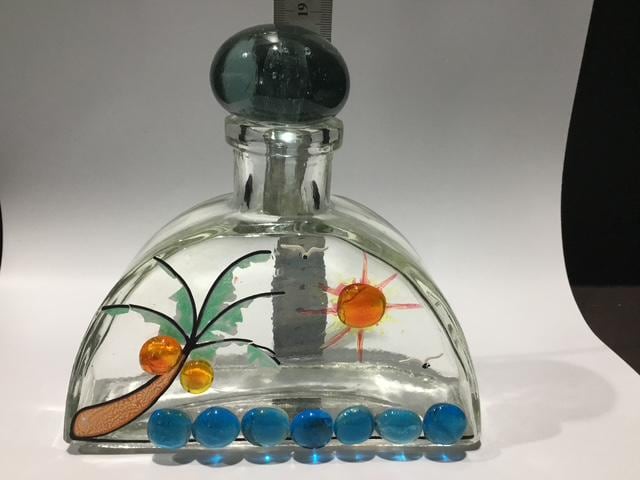 Vintage Style Glass Bottle Decanter, 1970s Coastal Nautical Decor, Blue Decorative Bottle