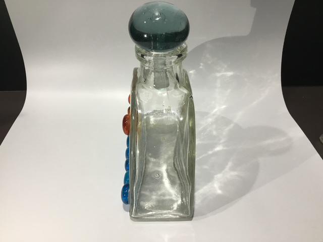 Vintage Style Glass Bottle Decanter, 1970s Coastal Nautical Decor, Blue Decorative Bottle