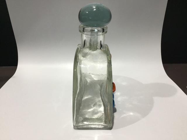 Vintage Style Glass Bottle Decanter, 1970s Coastal Nautical Decor, Blue Decorative Bottle