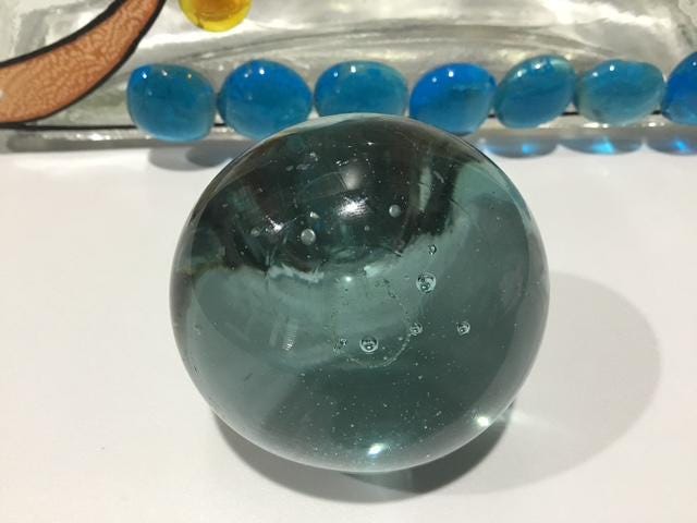 Vintage Style Glass Bottle Decanter, 1970s Coastal Nautical Decor, Blue Decorative Bottle