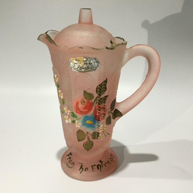 Vintage Australian crown crystal Owl Feather pink depression glass jug Etherden