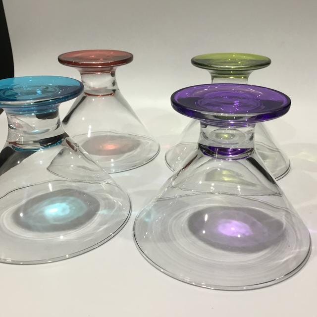 Vintage Hand-Blown Cocktail Glasses, Multicoloured Retro Glassware