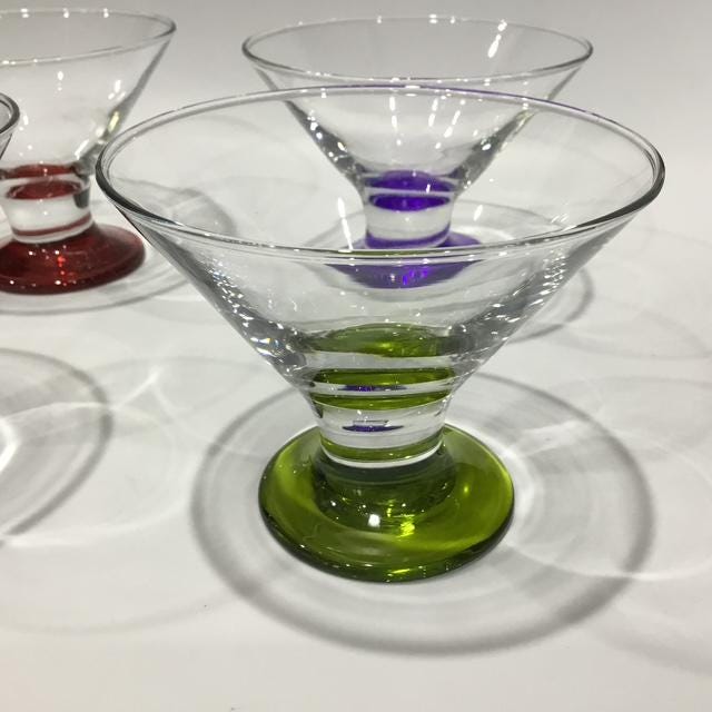 Vintage Hand-Blown Cocktail Glasses, Multicoloured Retro Glassware