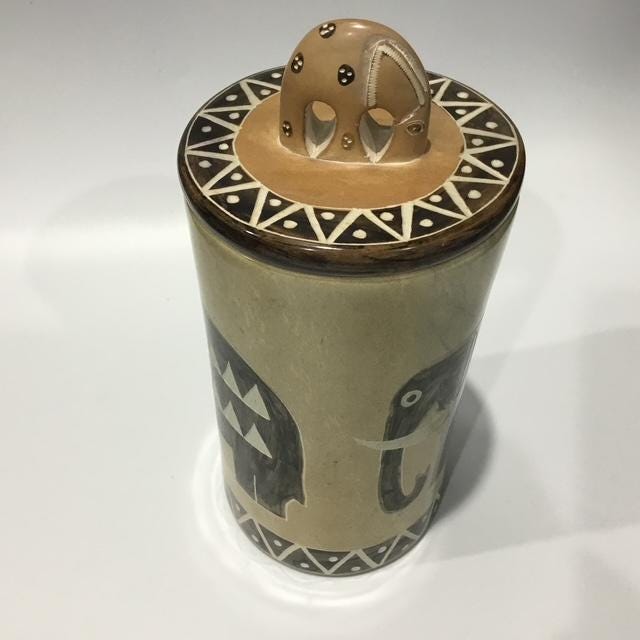 Hand Carved Kenyan Kisii Soapstone Elephant Canister, African Decorative Stone Container, 1990s Global Home Decor 20cm tall