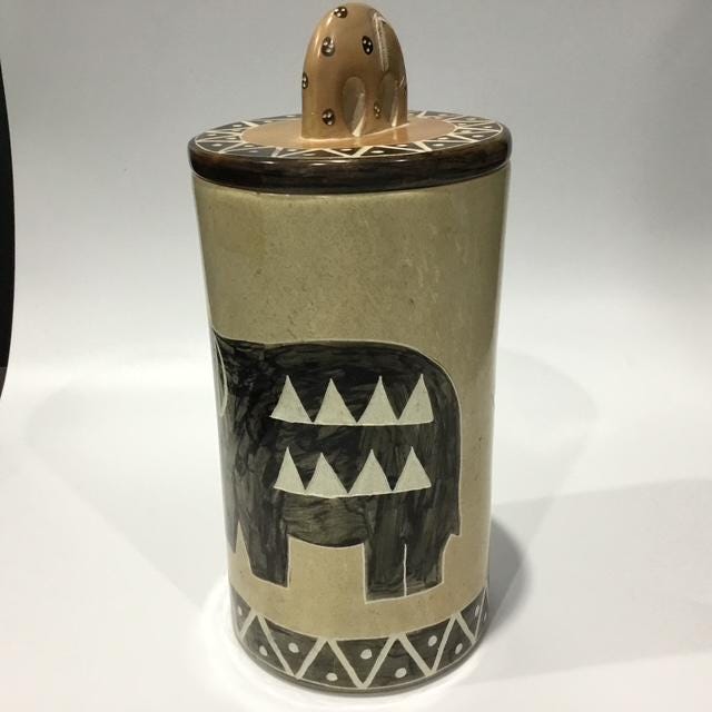 Hand Carved Kenyan Kisii Soapstone Elephant Canister, African Decorative Stone Container, 1990s Global Home Decor 20cm tall