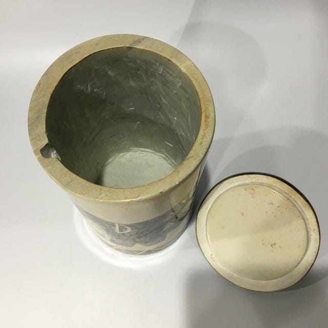 Hand Carved Kenyan Kisii Soapstone Elephant Canister, African Decorative Stone Container, 1990s Global Home Decor 20cm tall