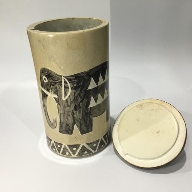 Hand Carved Kenyan Kisii Soapstone Elephant Canister, African Decorative Stone Container, 1990s Global Home Decor 20cm tall