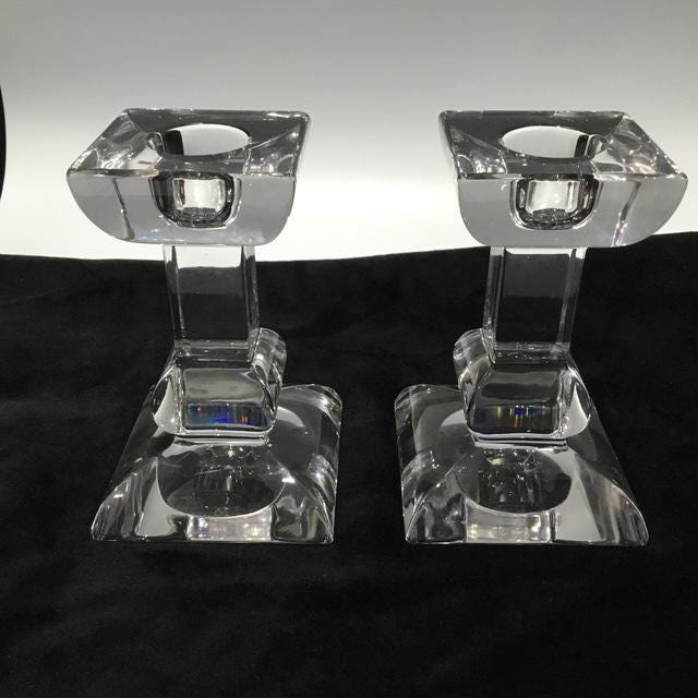 Villeroy & Boch Siena Crystal Candle Holders, Vintage 1990s Austrian Glass Candlesticks (Set of 2)