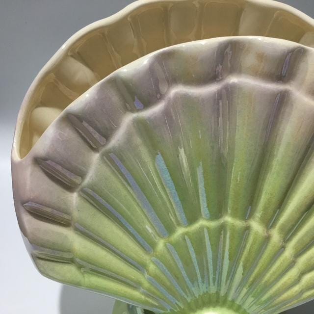 Lustreware Australian pottery shell fan, scallop shape, pattern 811, 21cm high