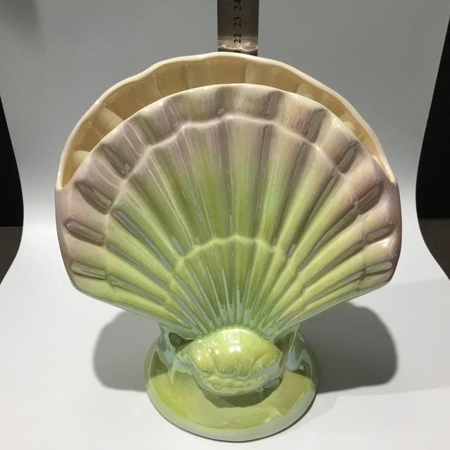 Lustreware Australian pottery shell fan, scallop shape, pattern 811, 21cm high