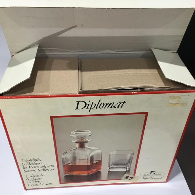 Luigi Bormioli Decanter Set, Italian Crystal, Unused with Box & Stickers, 1980s Vintage Glassware