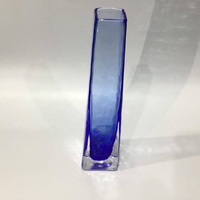 Cobalt Blue Hand-Blown Glass Vase, Mid-Century Studio Art Glass, with ripples