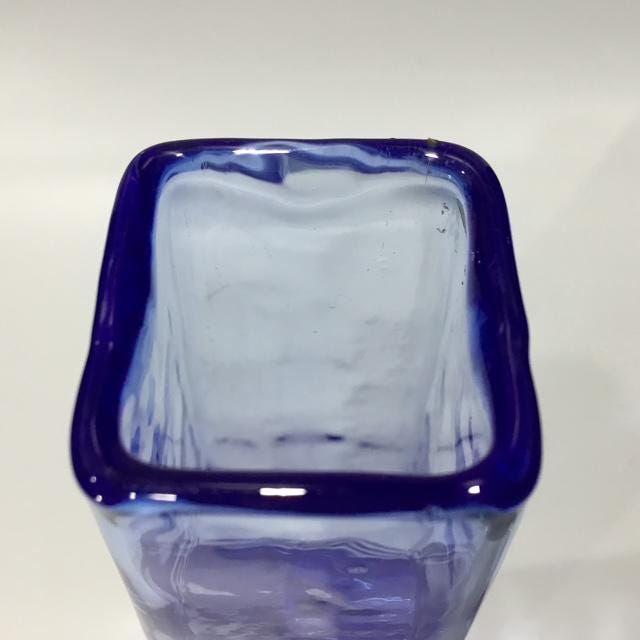 Cobalt Blue Hand-Blown Glass Vase, Mid-Century Studio Art Glass, with ripples