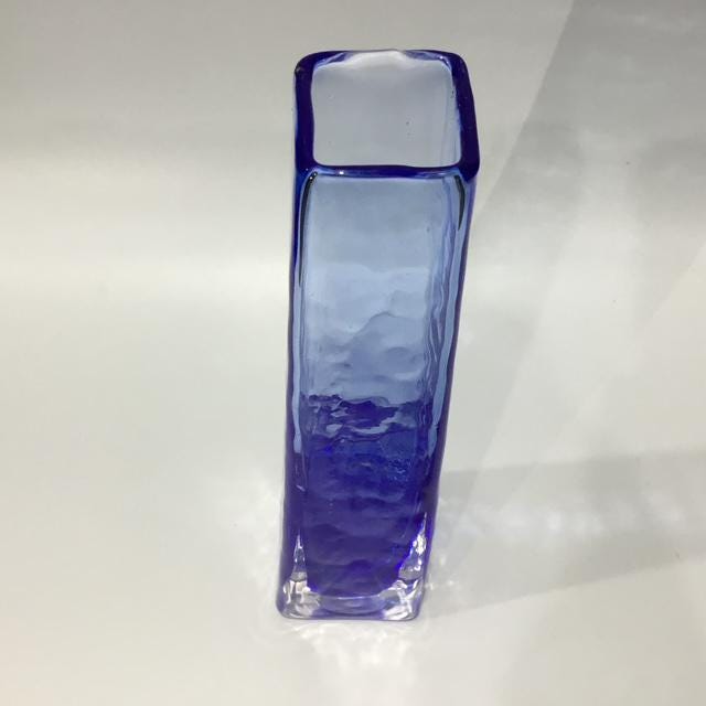 Cobalt Blue Hand-Blown Glass Vase, Mid-Century Studio Art Glass, with ripples