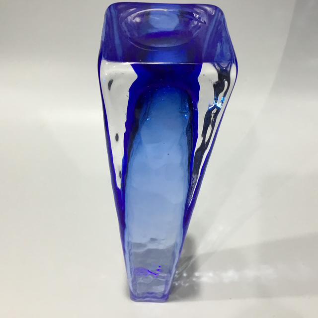Cobalt Blue Hand-Blown Glass Vase, Mid-Century Studio Art Glass, with ripples