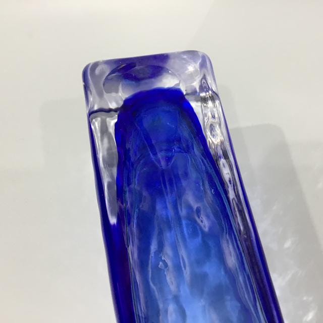 Cobalt Blue Hand-Blown Glass Vase, Mid-Century Studio Art Glass, with ripples