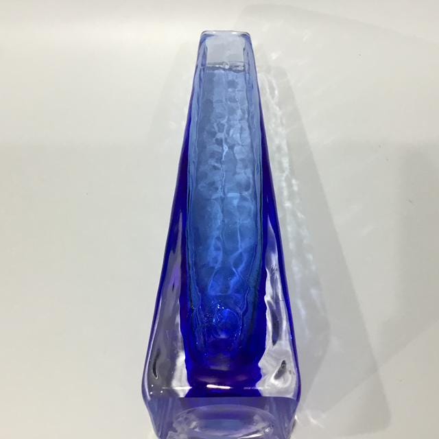 Cobalt Blue Hand-Blown Glass Vase, Mid-Century Studio Art Glass, with ripples