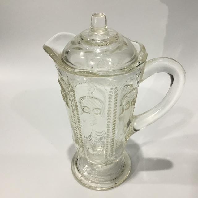 Vintage Crown Crystal Owl & Feather Jug, 1930s Australian Pressed Glass, Small Collectible Vase